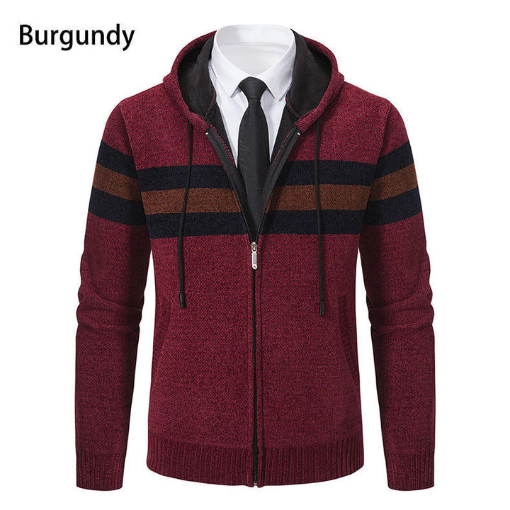 Men's hooded sweater jacket with full zip, contrast stripes, and side pockets Hudson & Parker
