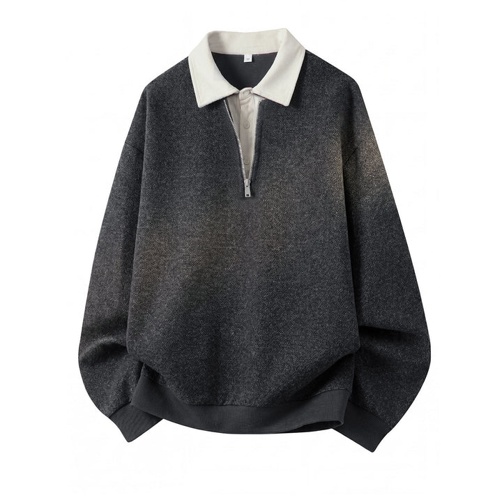 Unisex Oversize Pullover with Polo collar and half zipper Hudson & Parker