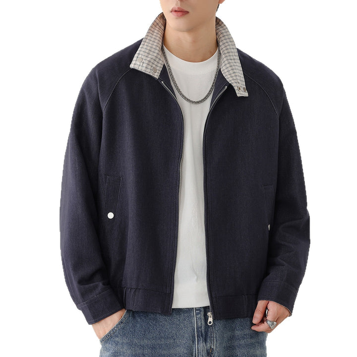 Men's Harrington jacket with contrast collar, raglan sleeves, and front zipper Hudson & Parker