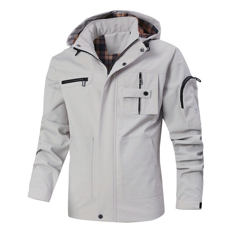 Men's Waterproof Utility Jacket with Hood and Multiple Pockets Hudson & Parker