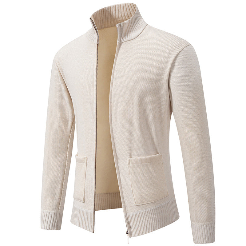 Men's fine knit zip jacket with stand collar and patch pockets Hudson & Parker