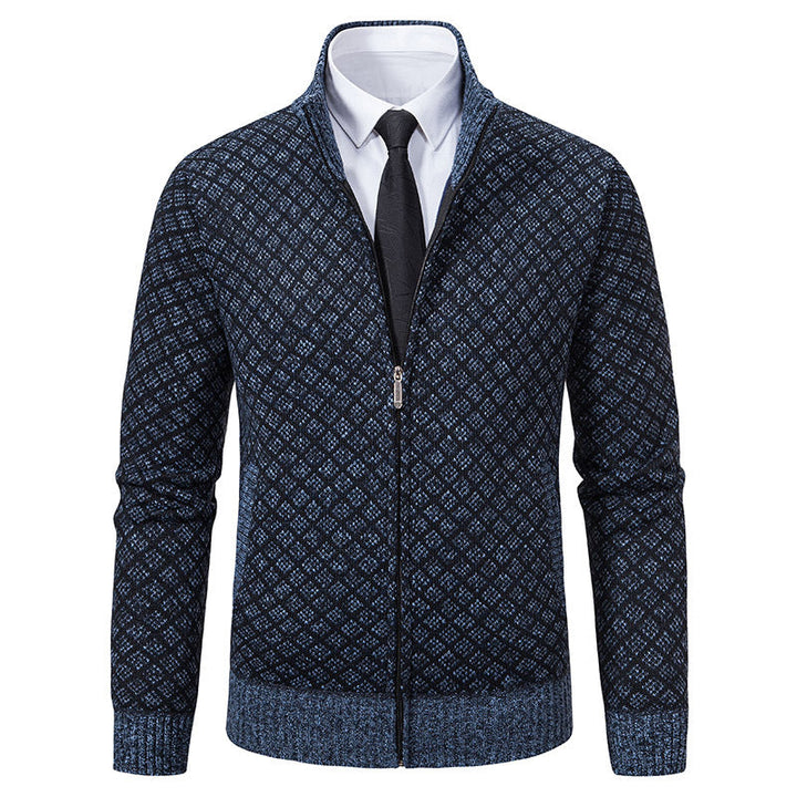 Men's Patterned Knit Zip Jacket with Stand-Up Collar, Jacquard Pattern and Ribbed Cuffs Hudson & Parker