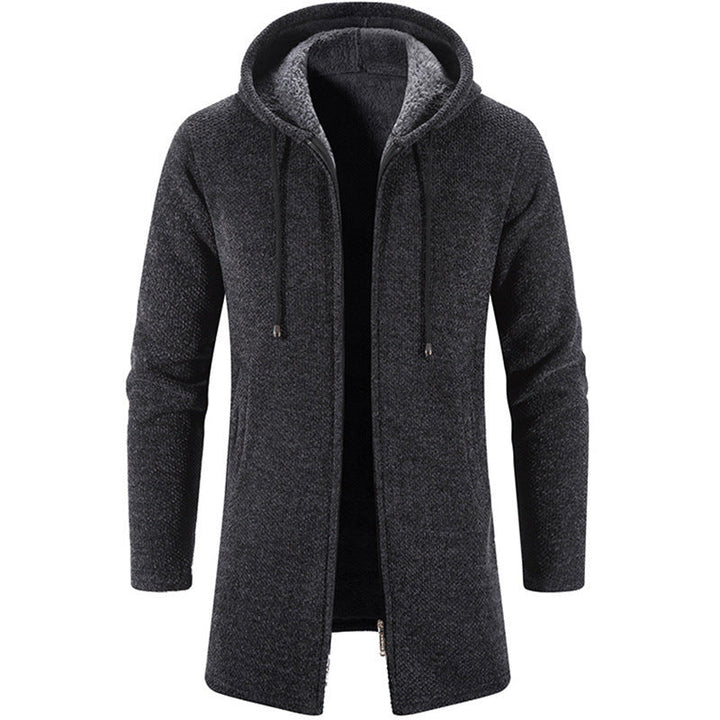Men Long Cut Hooded Knit Coat with Teddy Lining Hudson & Parker