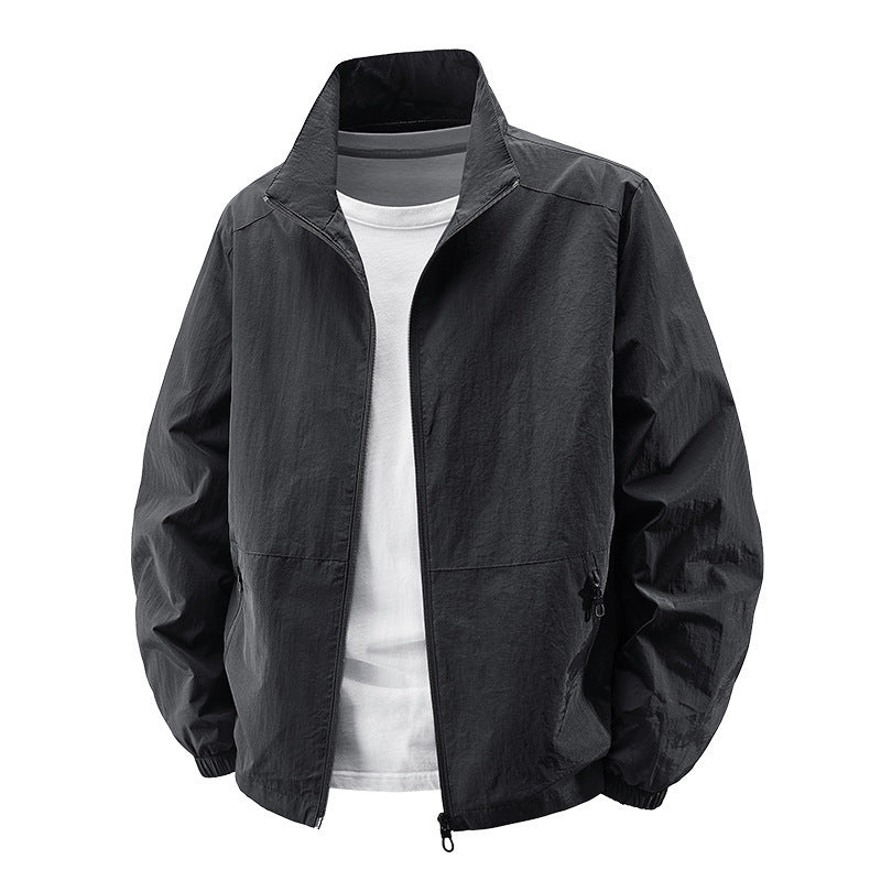 Men's breathable lightweight windbreaker with stand-up collar, elastic cuffs and concealed zippered pockets Hudson & Parker