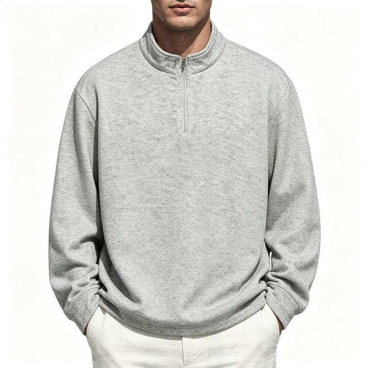 Men's Half-Zip Sweatshirt with Stand Collar and Heathered Texture Hudson & Parker