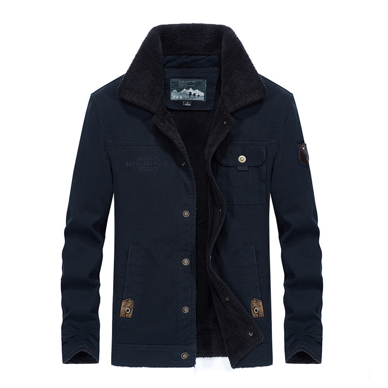 Men's Sherpa-lined canvas trucker jacket with thermal lining and chest pockets Hudson & Parker