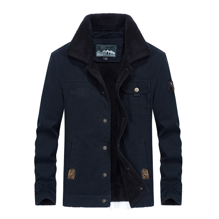 Men's Sherpa-lined canvas trucker jacket with thermal lining and chest pockets Hudson & Parker