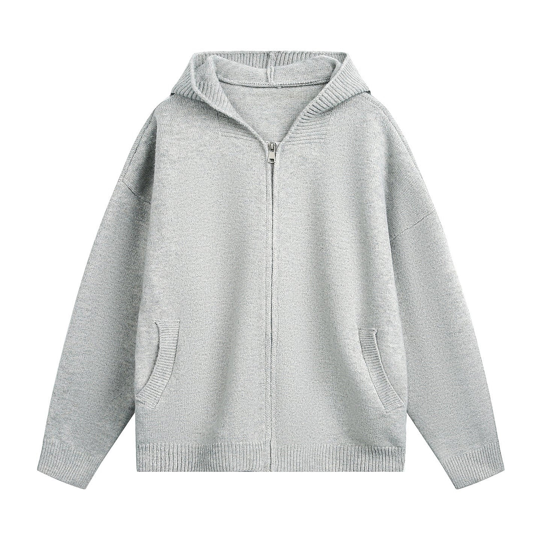 Unisex chunky knit hoodie jacket with full zip and patch front pockets Hudson & Parker