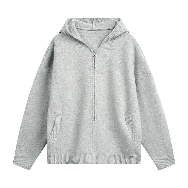 Unisex chunky knit hoodie jacket with full zip and patch front pockets Hudson & Parker