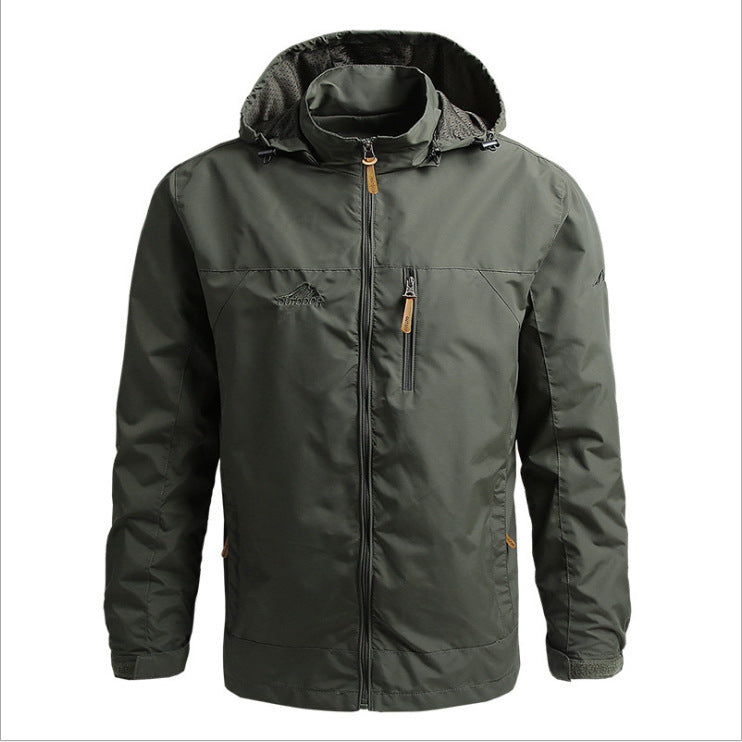 Men's Lightweight Waterproof Hooded Outdoor Jacket with Chest Pocket and Adjustable Cuffs Hudson & Parker
