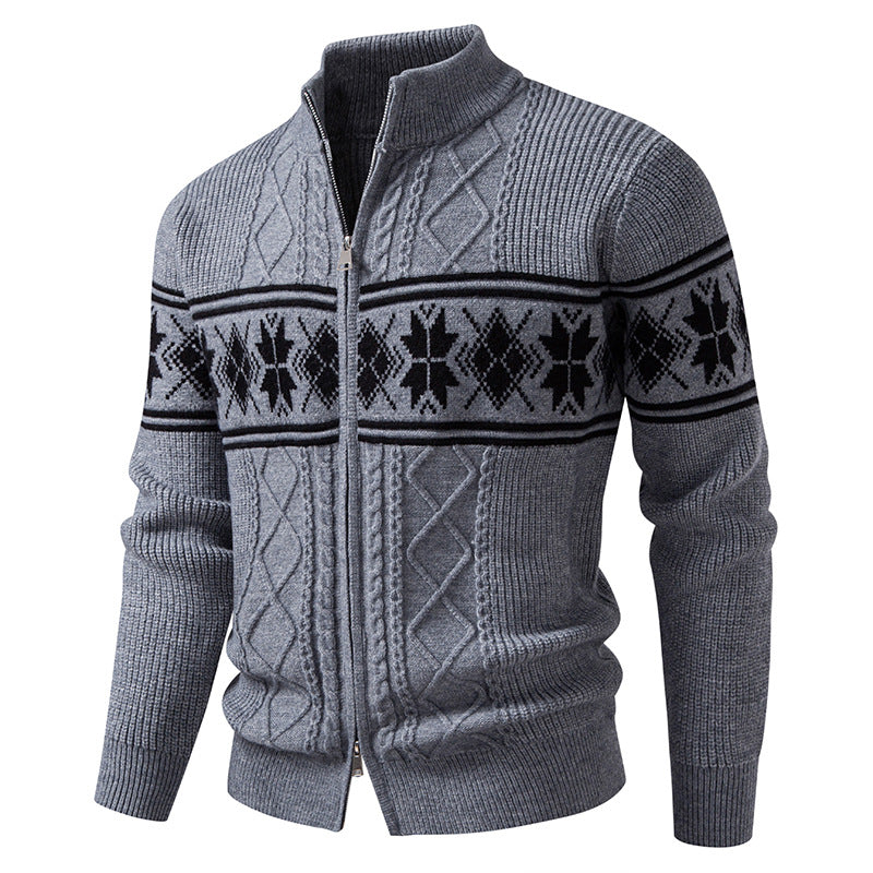 Men's Norwegian pattern cardigan with stand-up collar and zipper Hudson & Parker