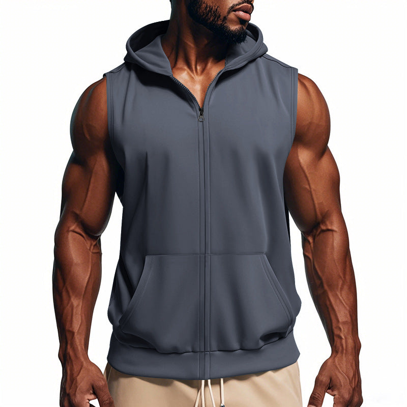 Men's sleeveless zip hooded vest with kangaroo pocket and athletic cut Hudson & Parker