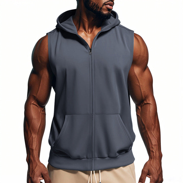 Men's sleeveless zip hooded vest with kangaroo pocket and athletic cut Hudson & Parker