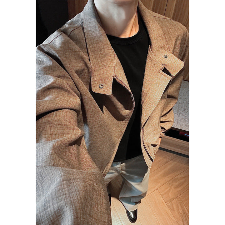 Men's Lightweight Zip Jacket with Stand-Up Collar, Elastic Cuffs and Mélange Texture Hudson & Parker