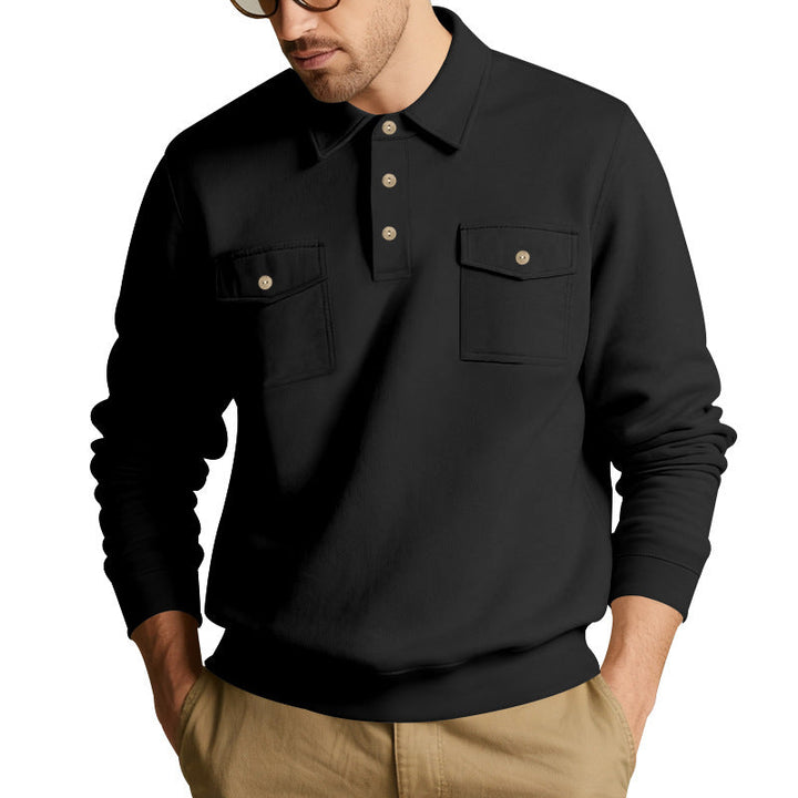 Men's polo collar sweatshirt with patch chest pockets and ribbed cuffs Hudson & Parker