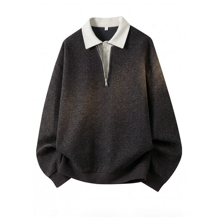 Unisex Oversize Pullover with half zip and contrasting collar Hudson & Parker