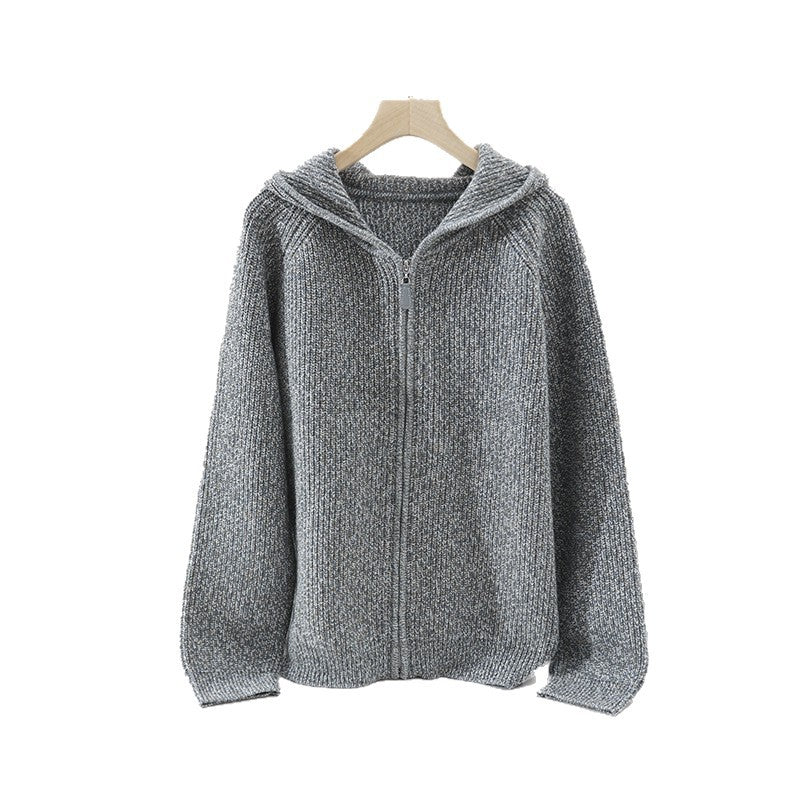 Women's chunky knit hoodie with full zipper and raglan sleeves Hudson & Parker