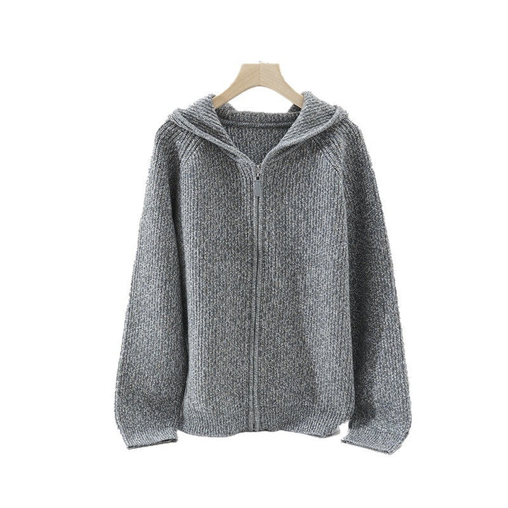 Women's chunky knit hoodie with full zipper and raglan sleeves Hudson & Parker