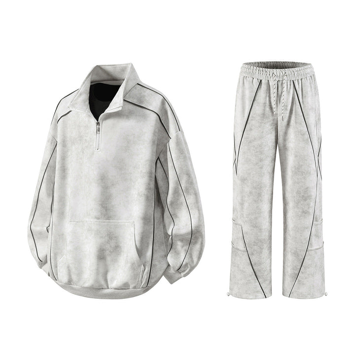 Men's Oversize Half-Zip Sweatshirt with Kangaroo Pocket, Contrast Piping and Balloon Sleeves Hudson & Parker