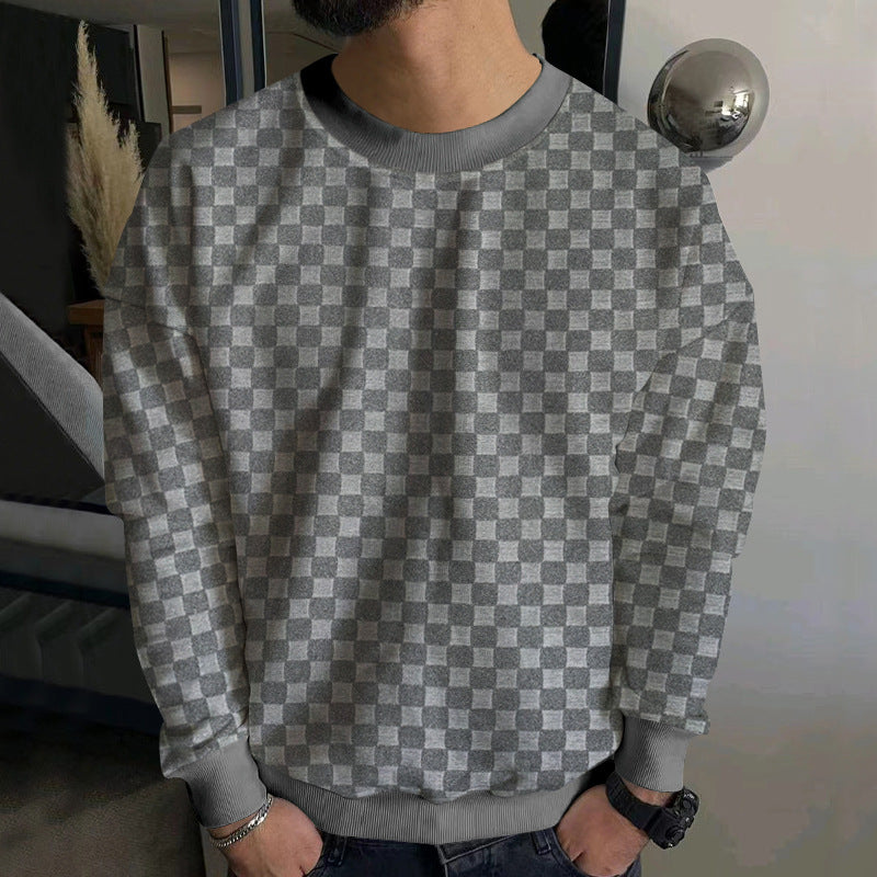 Men's embossed checkerboard sweatshirt with oversized fit, round neckline and ribbed cuffs Hudson & Parker