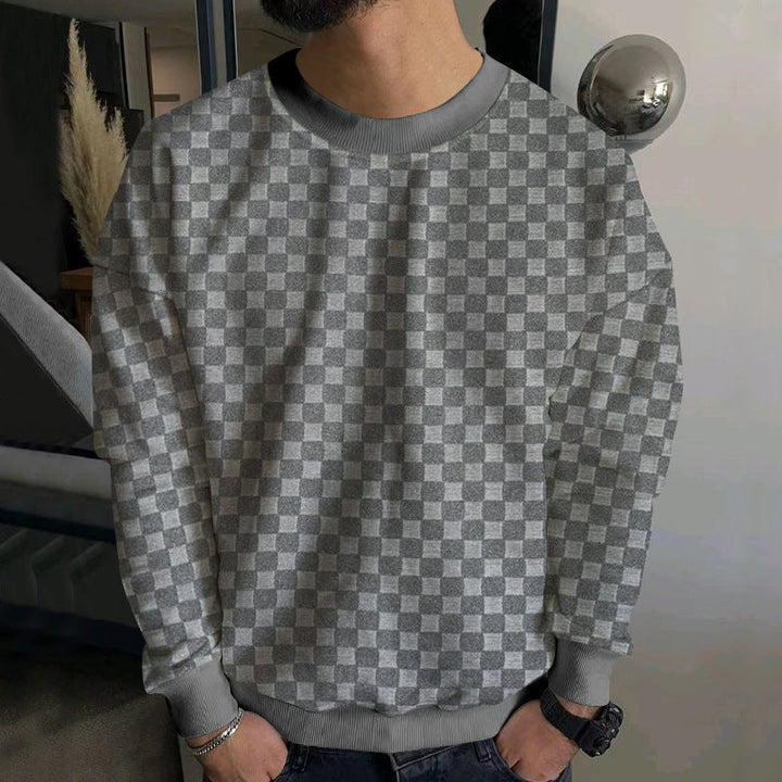 Men's embossed checkerboard sweatshirt with oversized fit, round neckline and ribbed cuffs Hudson & Parker