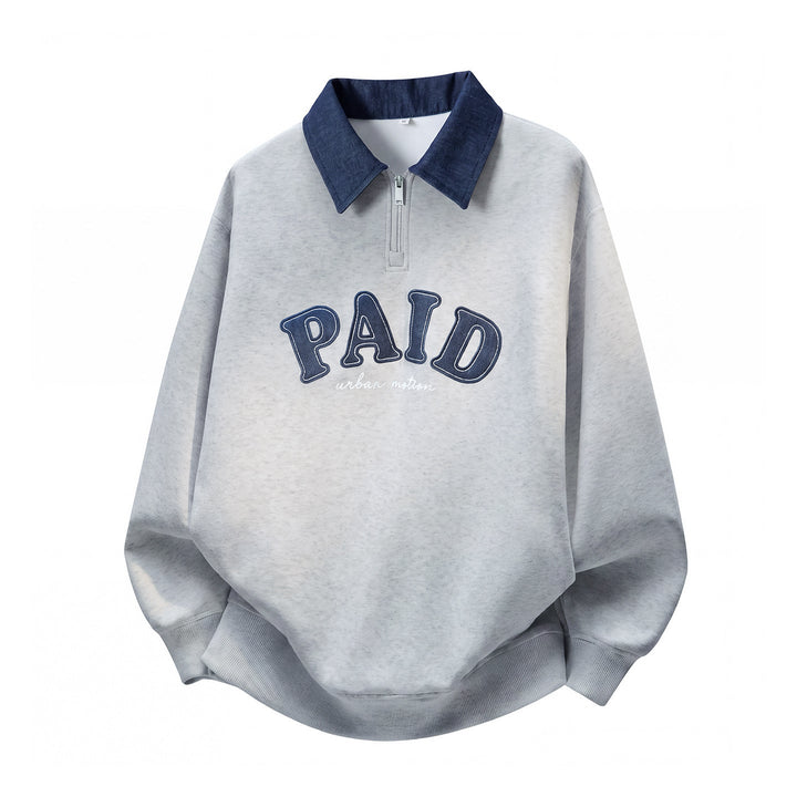 Unisex Oversize Sweatshirt with contrasting collar, half zip and Hudson & Parker applique