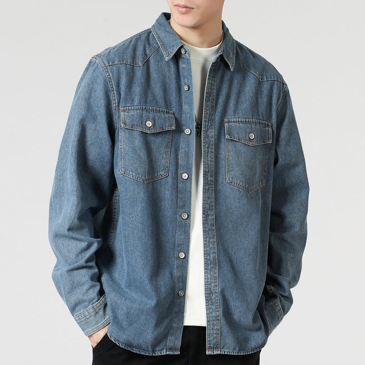 Men's Loose Denim Overshirt with Patch Chest Pockets and Full Button Placket Hudson & Parker