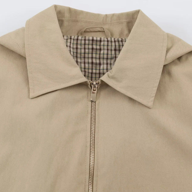 Women's Lightweight Hooded Jacket in Boxy Cut with Drawstring and Check Lining Hudson & Parker