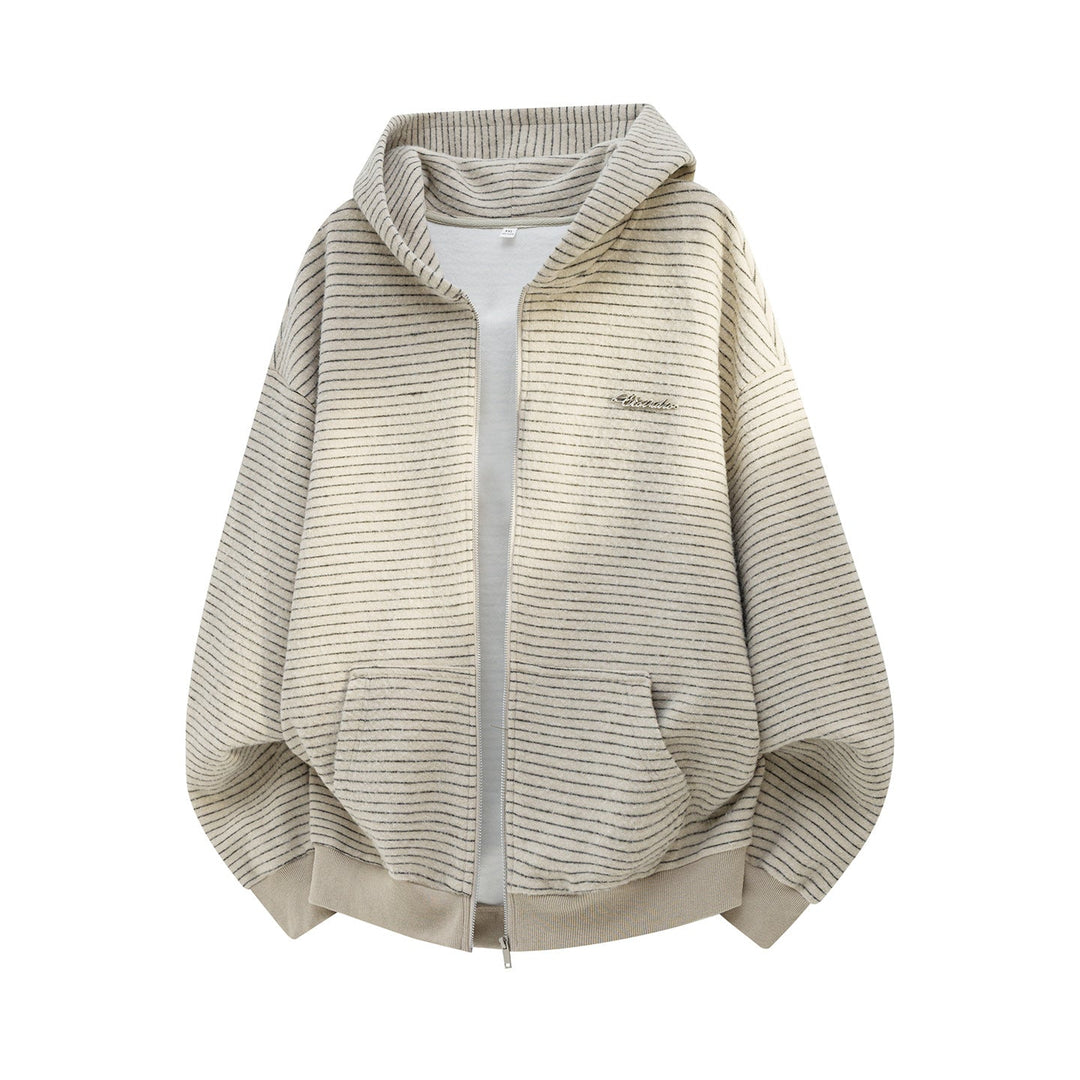 Unisex Oversize Hoodie with continuous zipper, fine stripe knit and kangaroo pockets Hudson & Parker