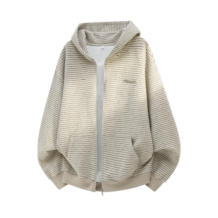 Unisex Oversize Hoodie with continuous zipper, fine stripe knit and kangaroo pockets Hudson & Parker