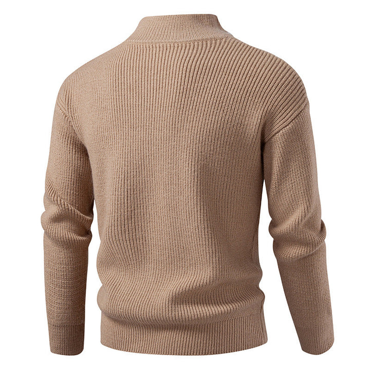 Men's Coarse Ribbed Zip Cardigan with High Cowl Neck and Concealed Seam Hudson & Parker