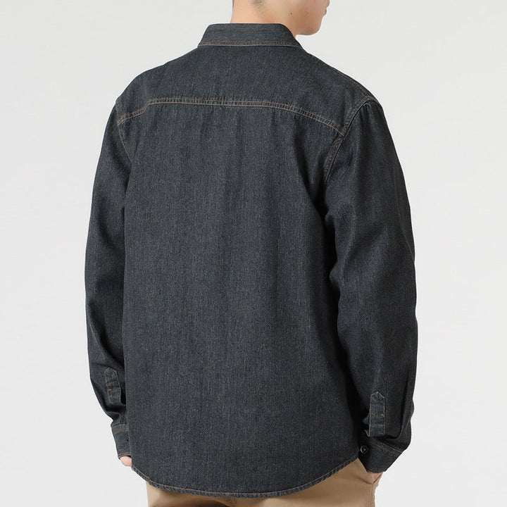 Men's Loose Denim Overshirt with Patch Chest Pockets and Full Button Placket Hudson & Parker
