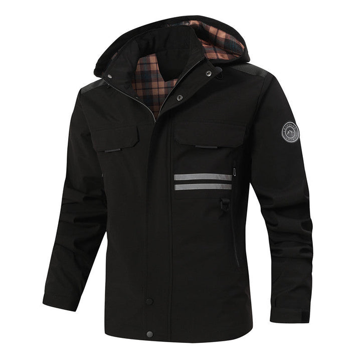 Men's Waterproof Softshell Jacket with Hood, Reflective Stripes and Checked Lining Hudson & Parker