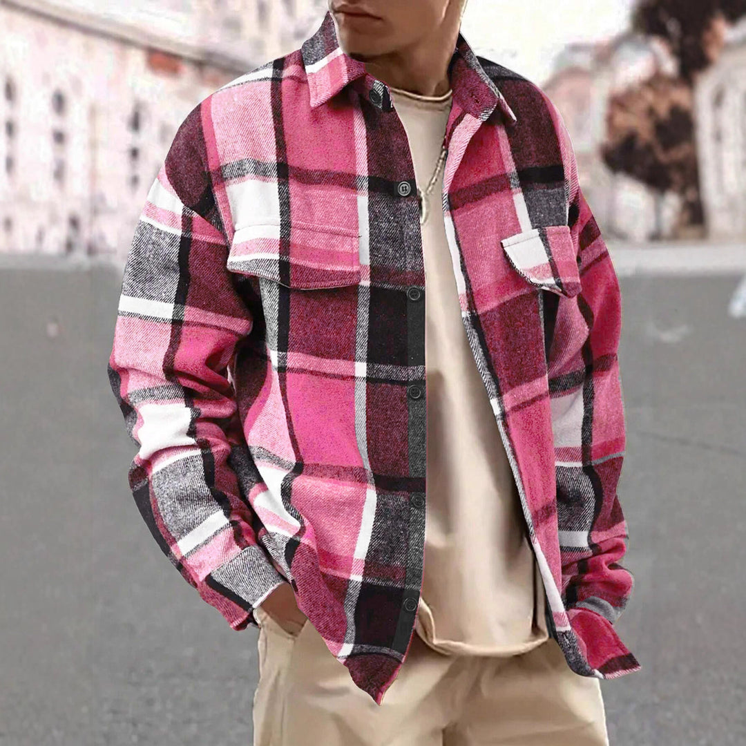 Men's oversized check shirt jacket made of soft flannel with patch chest pockets Hudson & Parker
