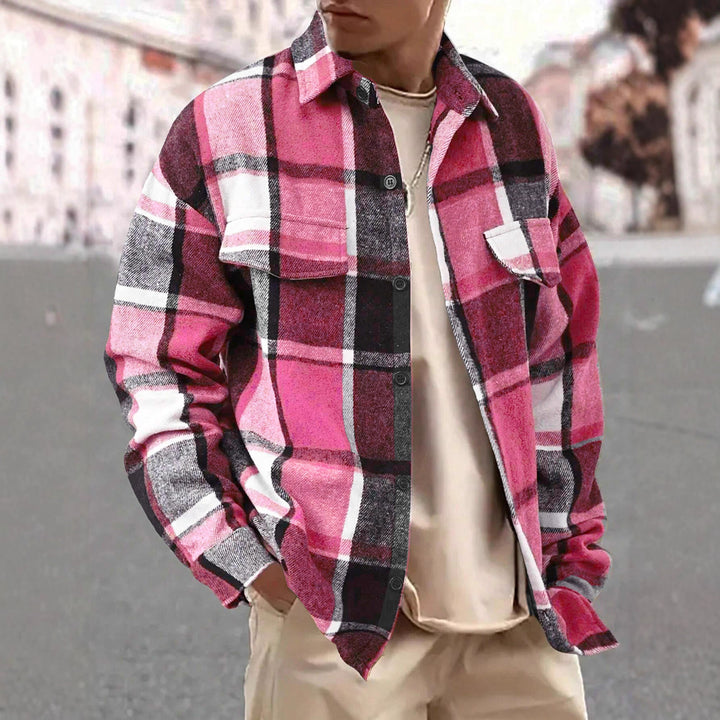 Men's oversized check shirt jacket made of soft flannel with patch chest pockets Hudson & Parker