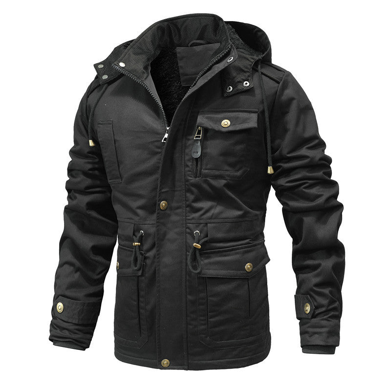 Men's Quilted Canvas Parka with Hood, Versatile Pockets and Drawstring