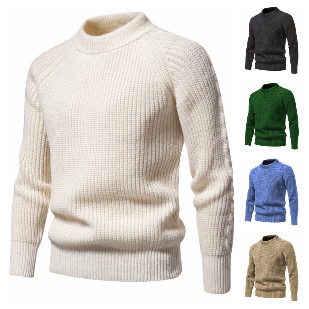 Men's coarse structure mock neck pullover with reinforced ribbed hem and raglan sleeves Hudson & Parker