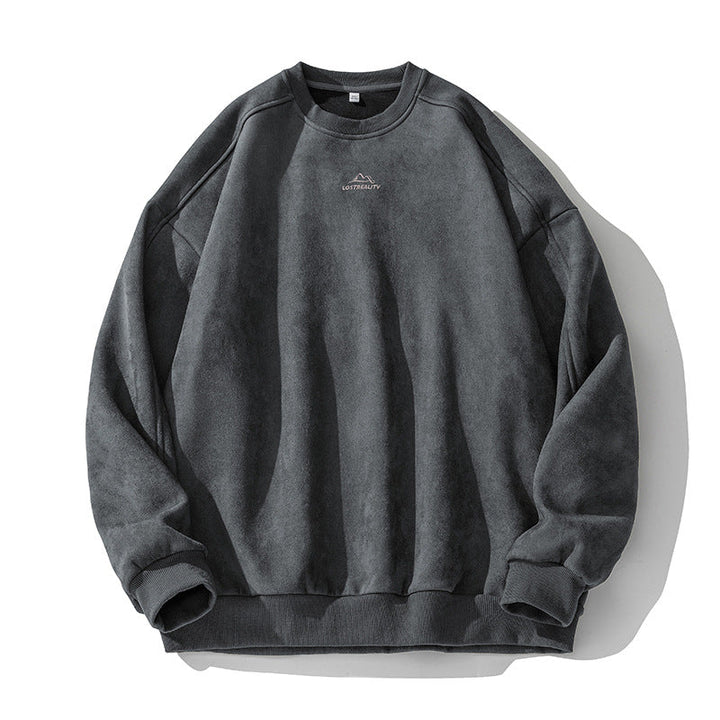 Unisex Oversized Round Neck Sweatshirt with Minimalist Mountain Embroidery Hudson & Parker