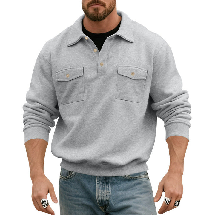 Men's polo collar sweatshirt with patch chest pockets and ribbed cuffs Hudson & Parker