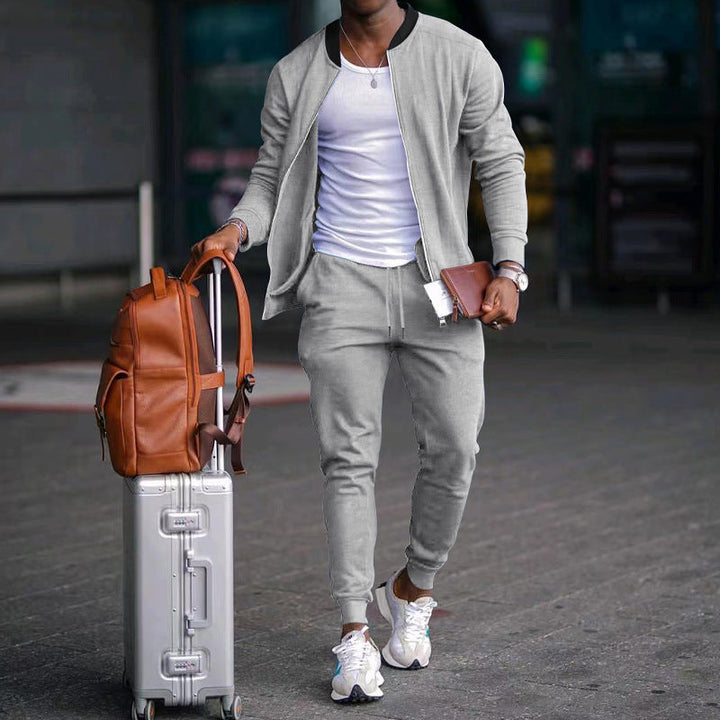 Men's casually cut sweat set with zip bomber jacket and tapered jogging pants made of soft fleece Hudson & Parker