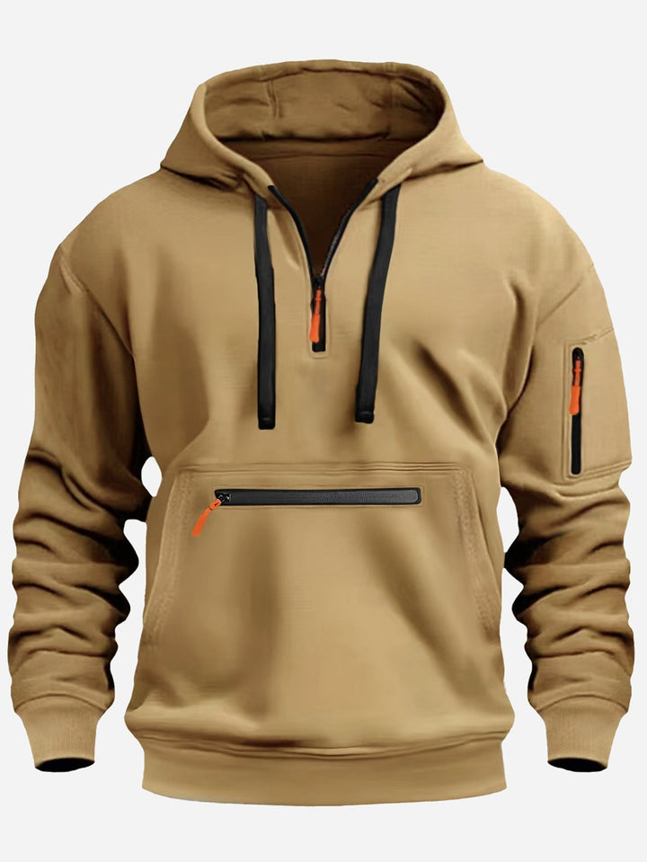 Men's hoodie with half zip, kangaroo pocket and hidden zippers Hudson & Parker