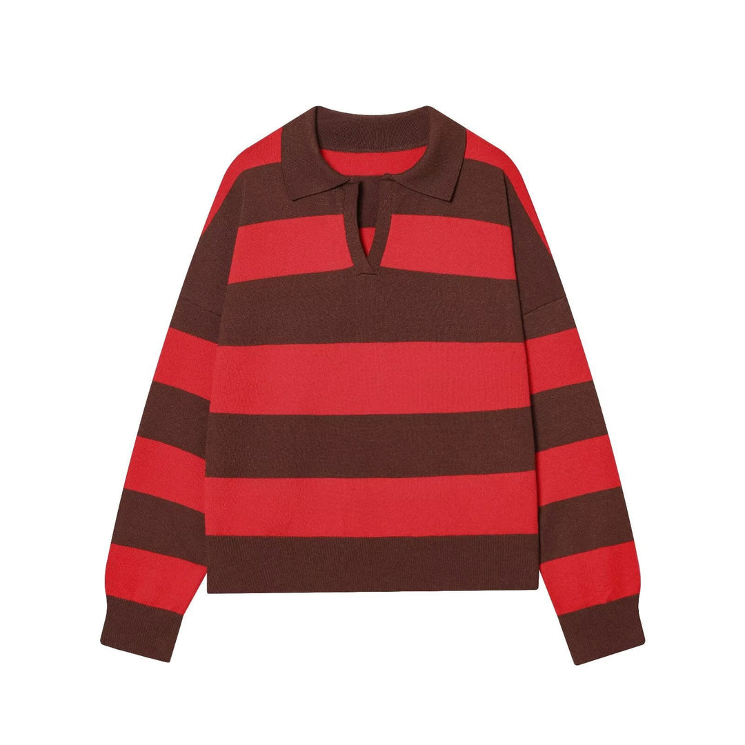 Women Oversize Cropped Rugby Sweater with Polo Collar and V-Neck Hudson & Parker