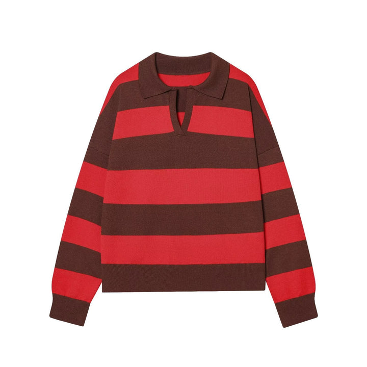 Women Oversize Cropped Rugby Sweater with Polo Collar and V-Neck Hudson & Parker