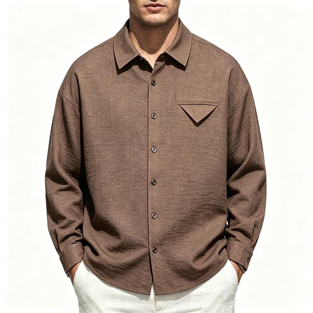 Men's Lightweight Textured Overshirt with Shirt Collar and Chest Flap Pocket Hudson & Parker