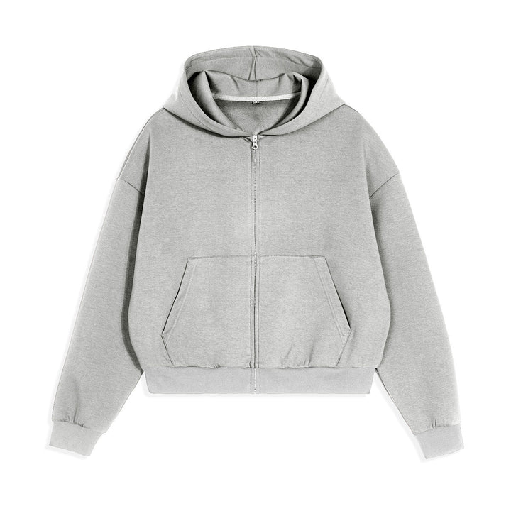 Unisex Boxy Hoodie Jacket in Cropped Cut with Elastic Hem Hudson & Parker