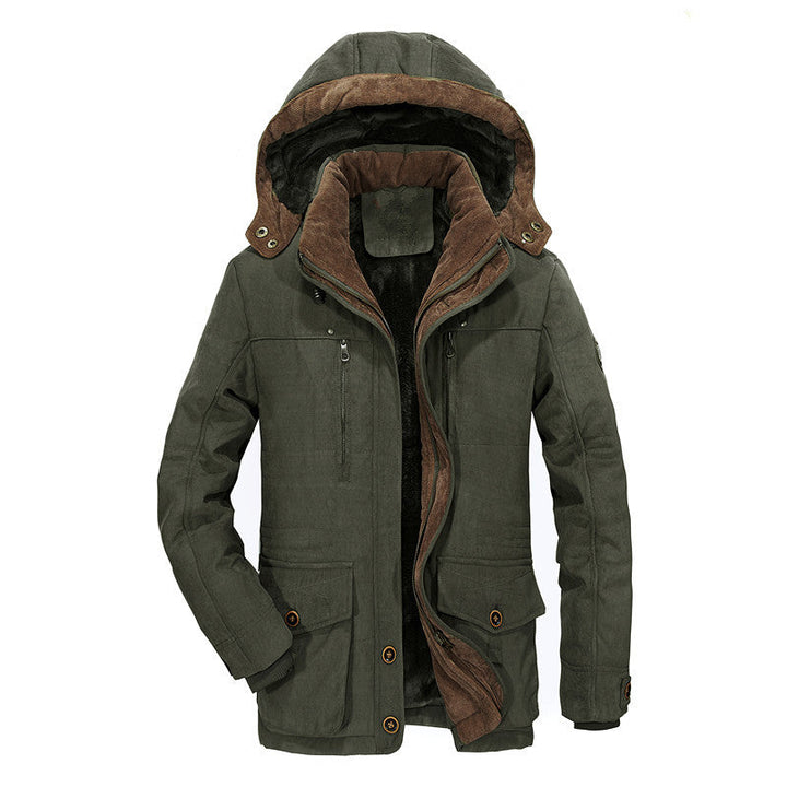 Men's Quilted Canvas Parka with Padded Insulation, Teddy Fleece Lining and Vertical Zipper Pockets Hudson & Parker