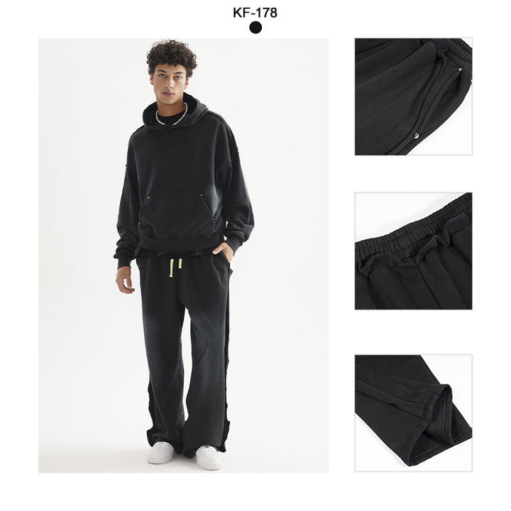 Men's Casual Sweatpants with High Waist, Elastic Drawstring and Distressed Knee Areas Hudson & Parker
