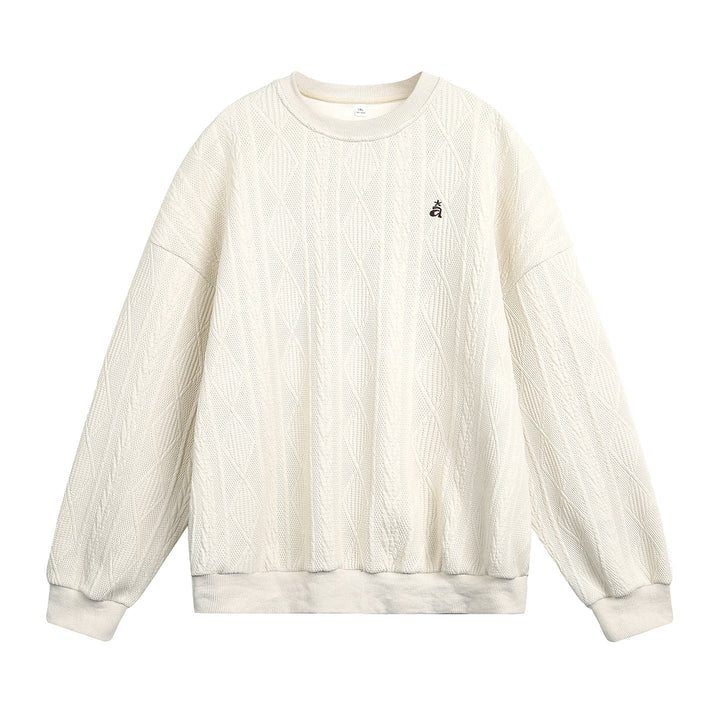 Unisex Structured Oversize Crew Neck Sweatshirt with Cable Knit Pattern and Ribbed Hem Hudson & Parker