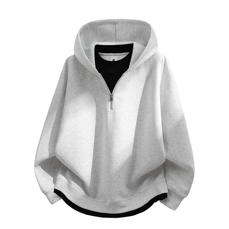 Unisex Oversize-Halfzip-Hooded Sweatshirt with Layered Look, Rounded Hem & Ribbed Cuffs Hudson & Parker