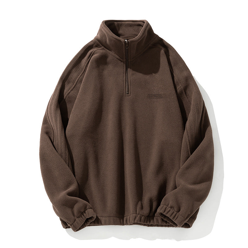 Unisex Fleece-Halfzip-Pullover with Stand-up Collar, Elastic Hem and Raglan Sleeves Hudson & Parker